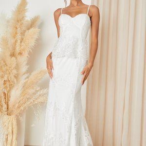 Lulus Eternal Passion White Lace Bustier Peplum Mermaid Maxi Dress - Size XL